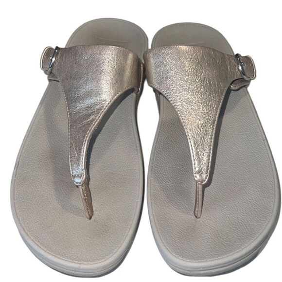 Fitflop Silver Gold Slip On Adjustable Straps and Comfort Sole Sandals Size 7 - Picture 2 of 10